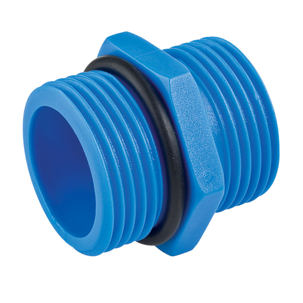 DN 3/4 Zoll Doppelnippel PP blau Sechskant 3/4 Zoll Aussengewinde