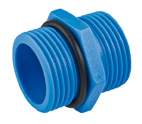 DN 3/4"double embout PP bleu hexagone 3/4"filetage extérieur