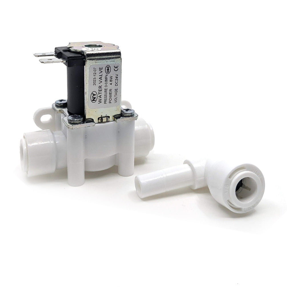 Électrovanne 3/8" 24V 4,8W - avec 1 adaptateur en L 3/8" pour tuyau 3/8" raccord