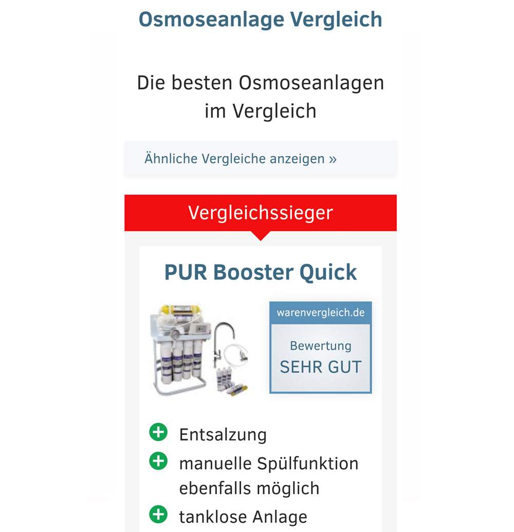 PUR Booster Quick 7 Stufen Umkehrosmoseanlage 600 GPD ohne Tank Test